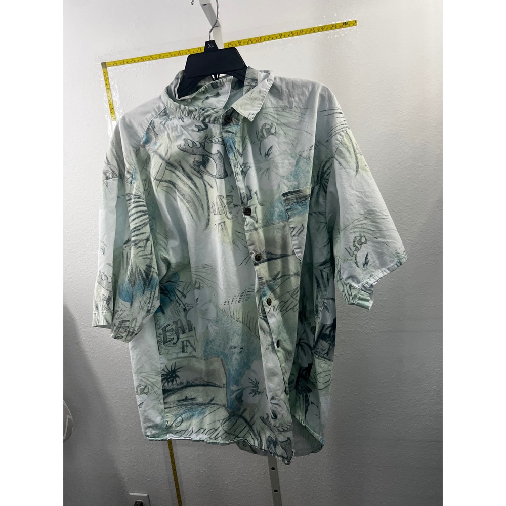 Summa Mens XXL Tropical Palm Tree Floral Button Down Shirt Cotton Mint Green